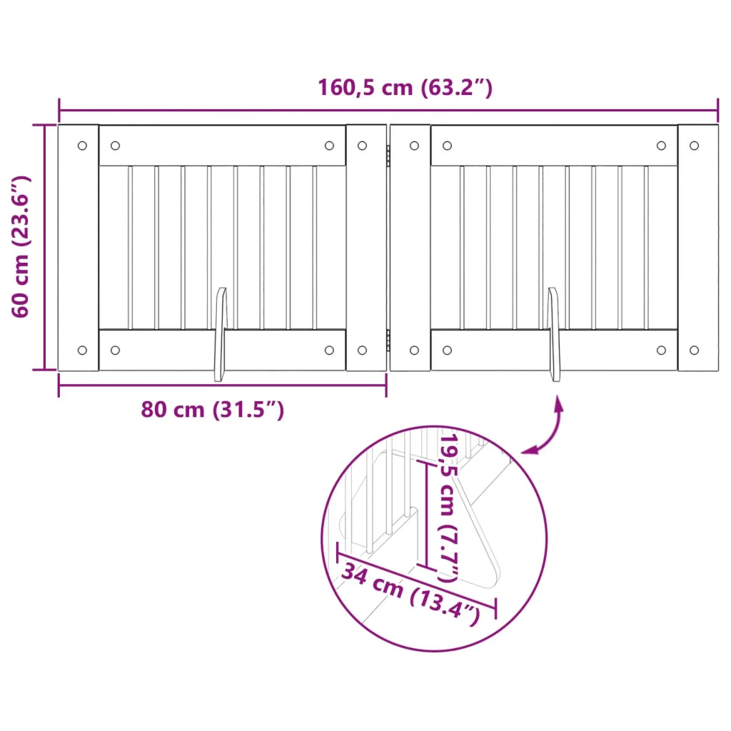 Cancello per cani pieghevole con supporti 2 pz 160,5 cm 892132