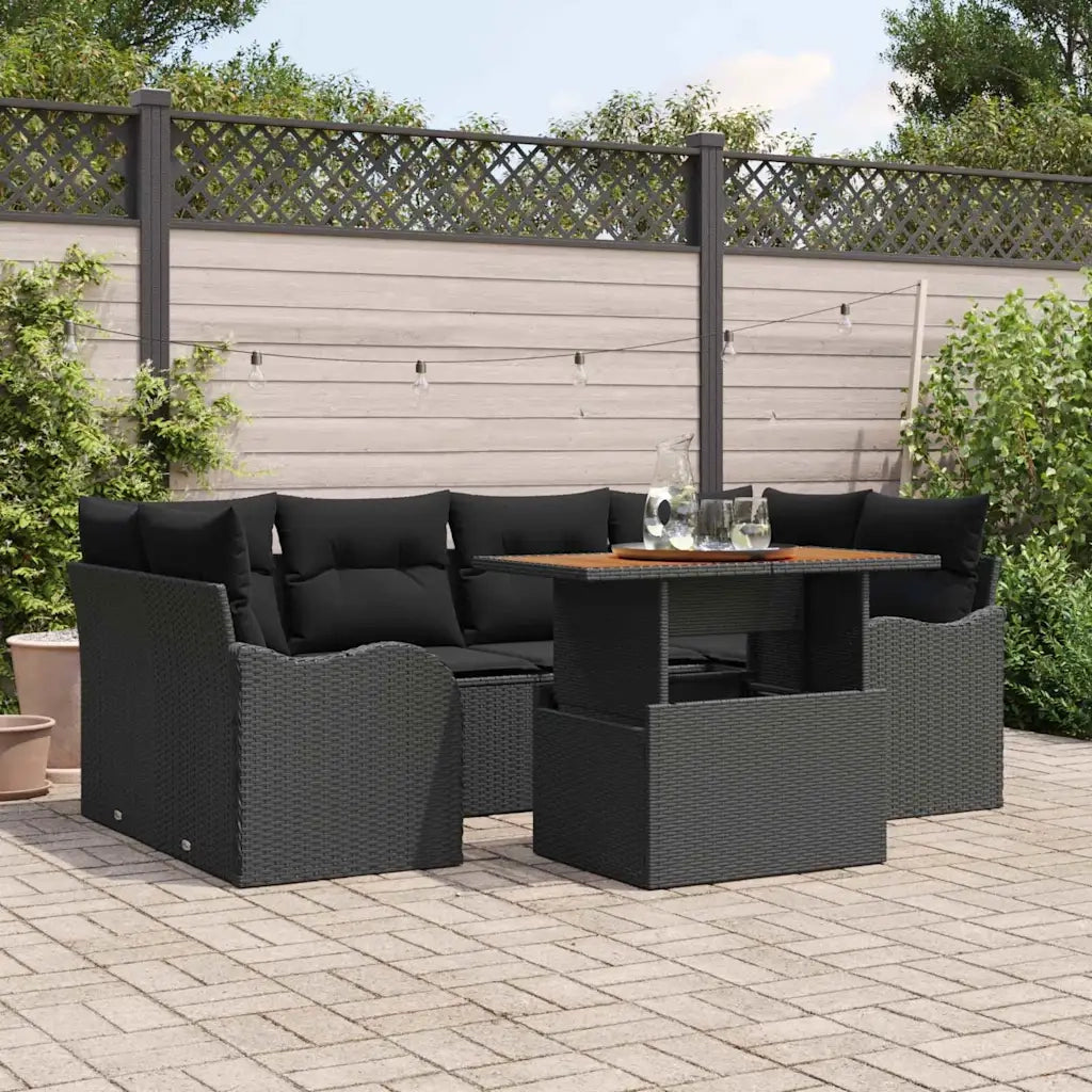 Set Divano da Giardino con cuscino 7 pcs Nero 3349414