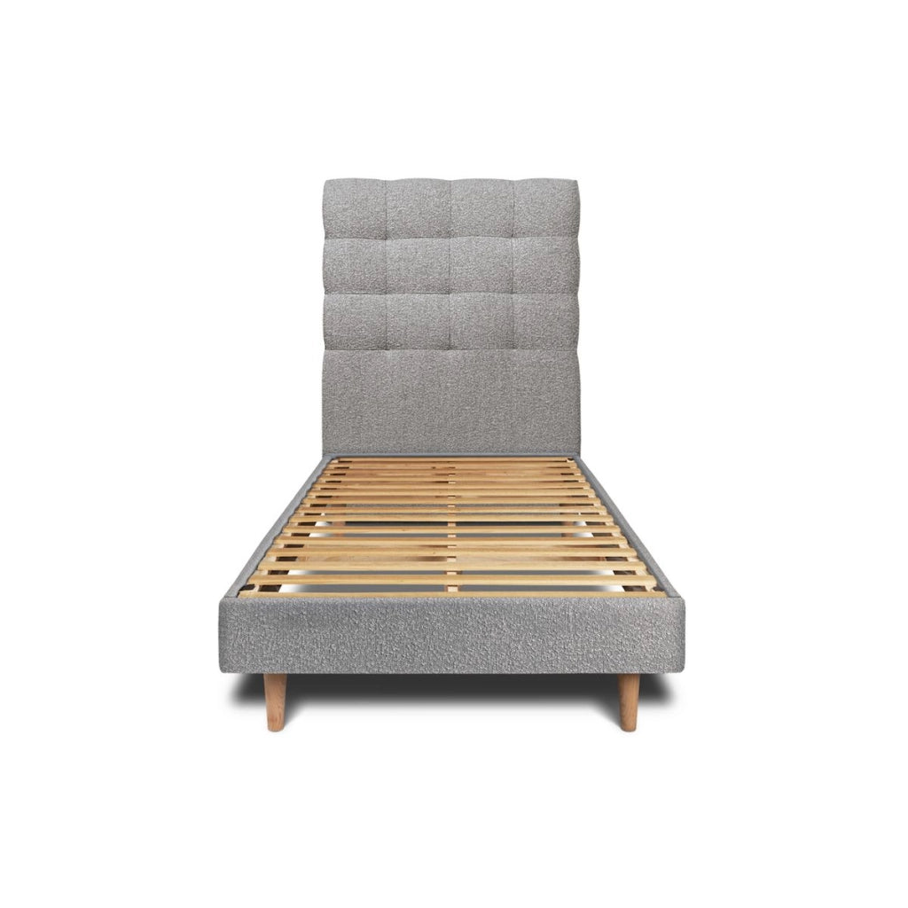 Letto 90x200 cm con testata imbottita - tessuto bouclé