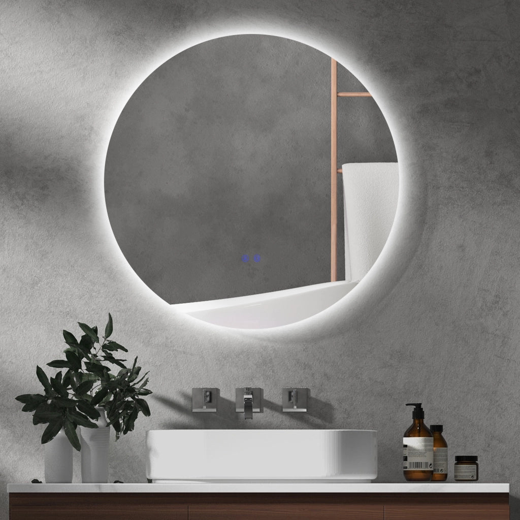 Specchio da bagno rotondo con luce LED antibu¨¦e ¨C Minimal ¨C Grigio 70 cm