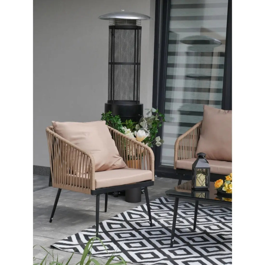 Set da giardino 4 posti STRAPA beige con corda intrecciata e tavolino basso