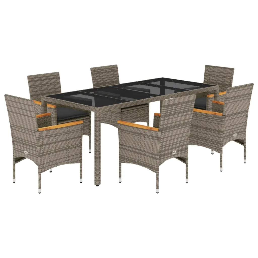 Set da Pranzo da Giardino 7 pz con Cuscini Polyrattan e Vetro 3278655