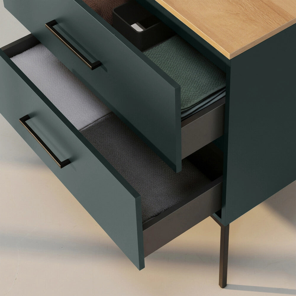 Mobile bagno sospeso 80cm verde petrolio con due cassetti e specchio Brik