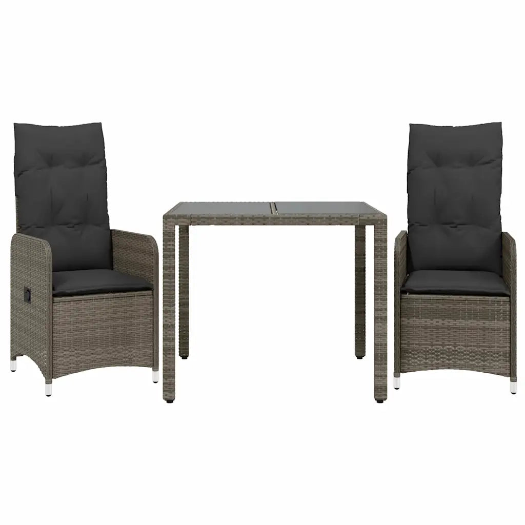 Set Bistrò da Giardino 3 pz con Cuscini in Polyrattan Grigio 3277031