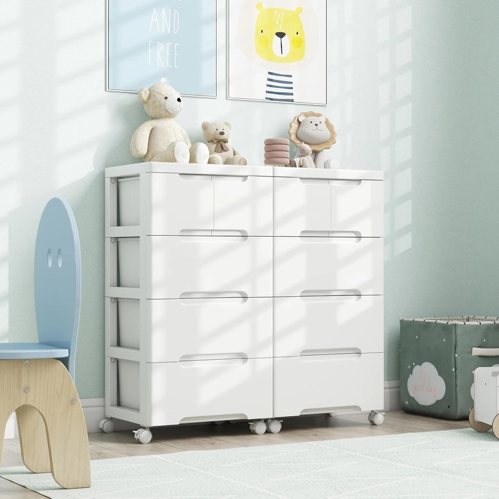 Carrello di Stoccaggio con Ruote, Cassettiera Verticale con Cassetti, Armadietto Contenitore di Stoccaggio, Organizzatore di Plastica per Casa Ufficio (4 cassetti)