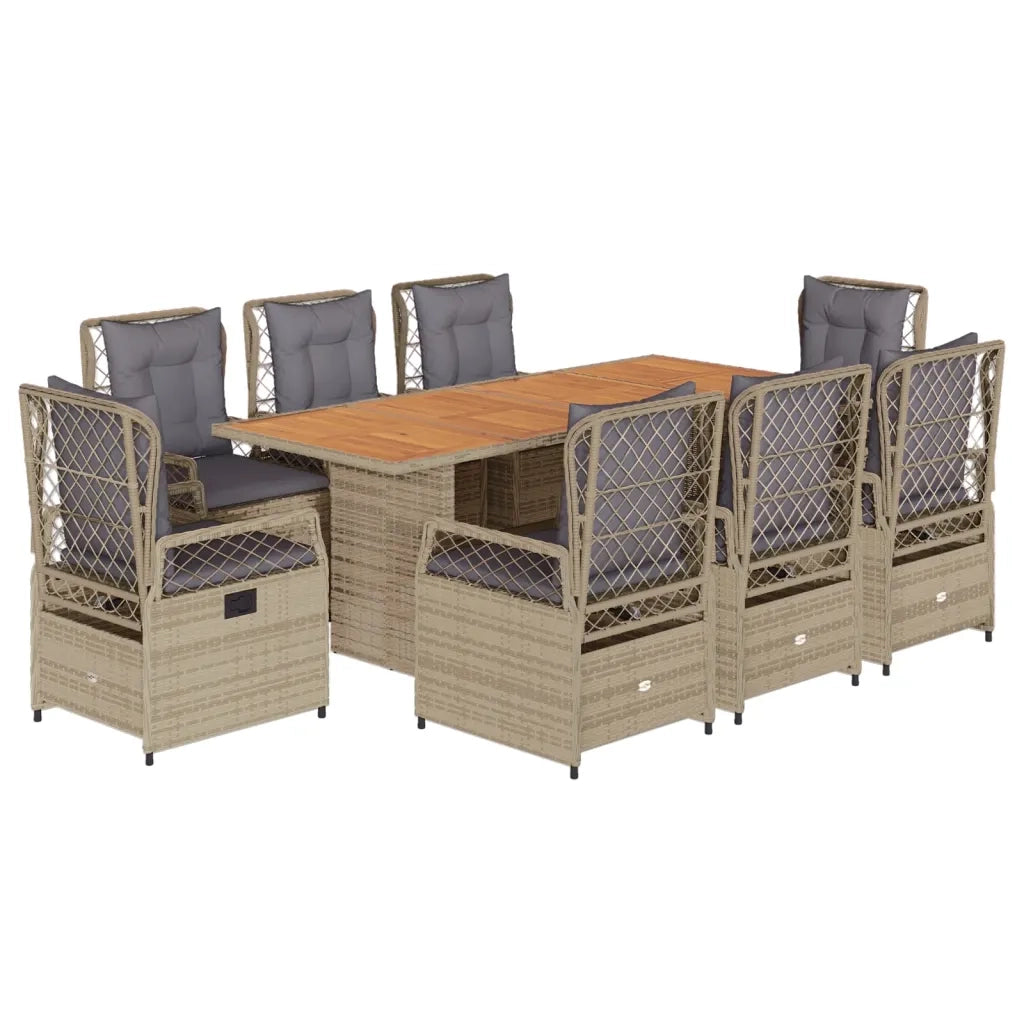 Set da Pranzo da Giardino 9 pz con Cuscini Beige in Polyrattan 3262935
