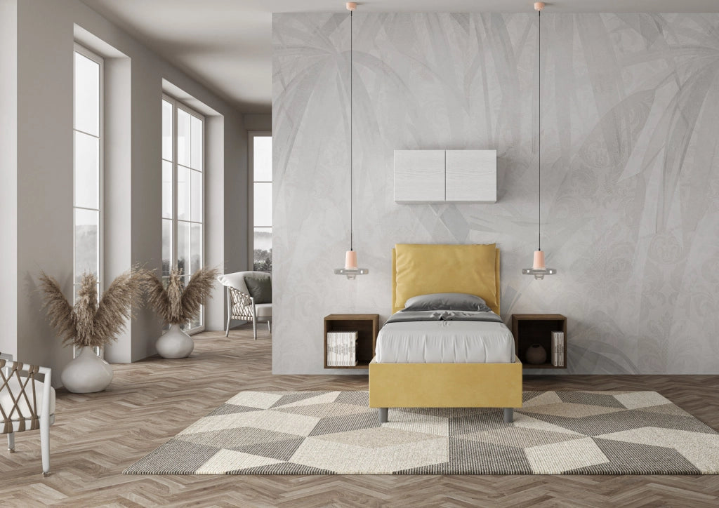BS COM Letto singolo contenitore imbottito 80x210 microfibra ocra