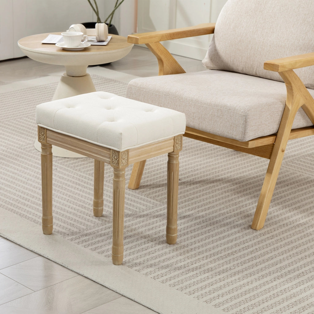 Poggiapiedi imbottito con gambe in legno ¨C Zephmum ¨C Beige 42x32x46.5 cm