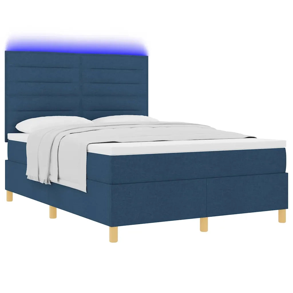 Letto a Sorgente LED con materasso Blu 140 x 190 cm Tessuto