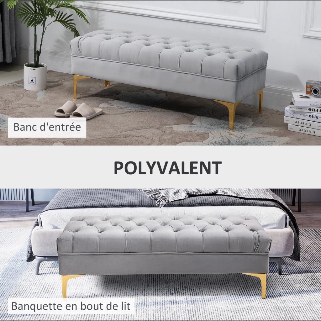 Pouf capitonnato ¨C Minimal ¨C 118x45x42 cm grigio chiaro metallo dorato