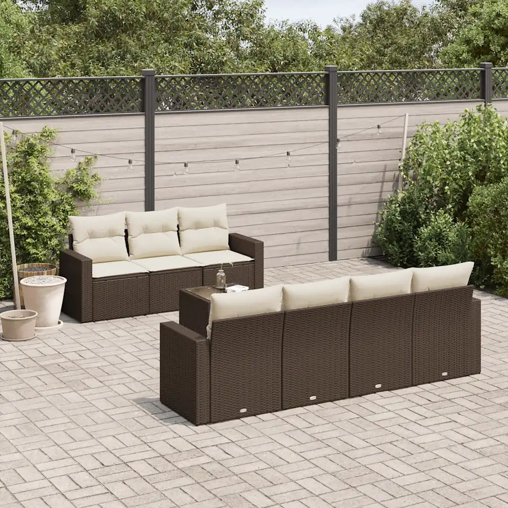 Set Divani da Giardino 8 pz con Cuscini Marrone in Polyrattan 3218723
