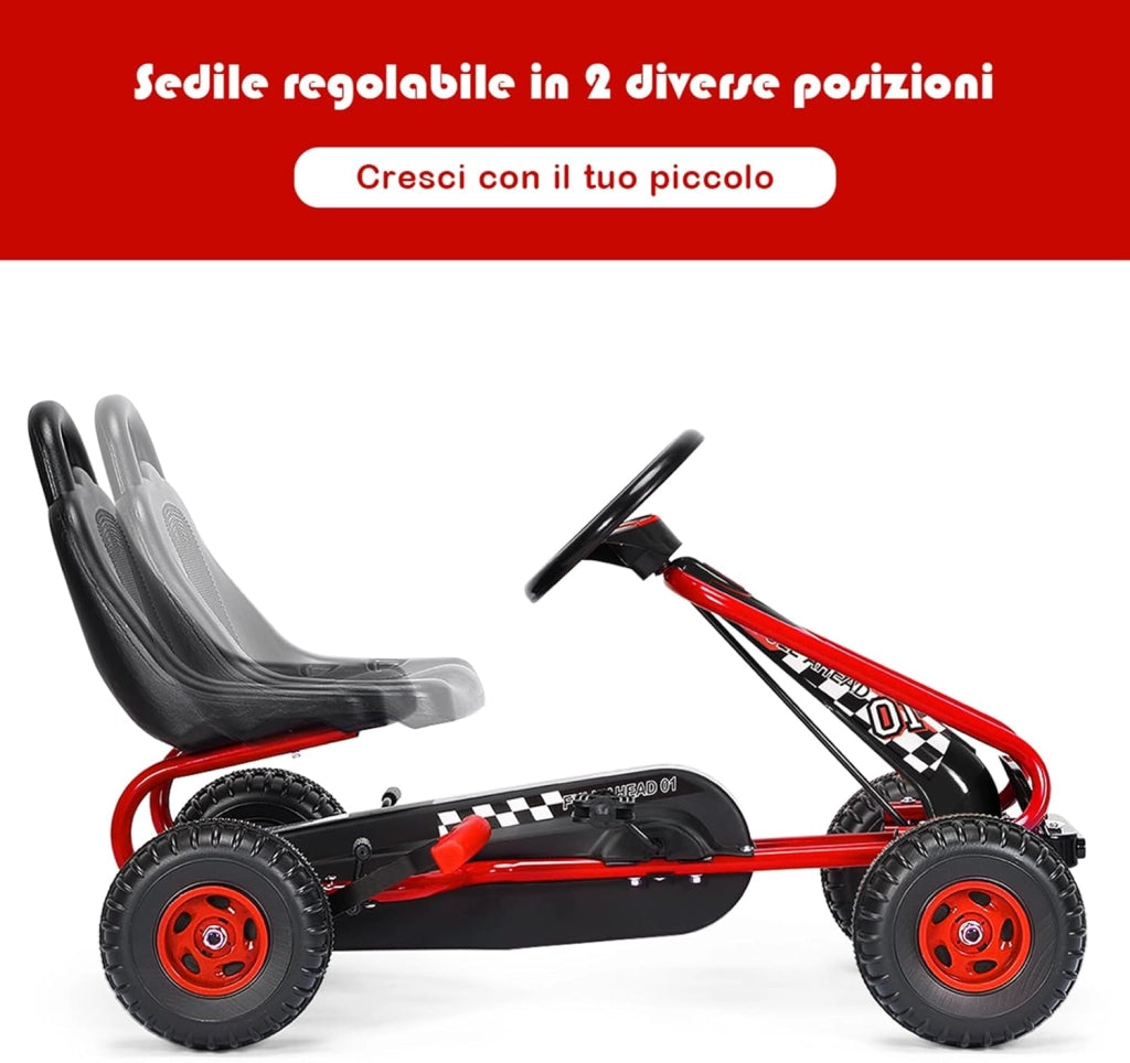 Go Kart a Pedali per Bambini, Go Kart Veicolo con Sedile Regolabile e Freno a Mano, per Bambini 3-6 Anni, Portata Massima 30 kg (Rosso)