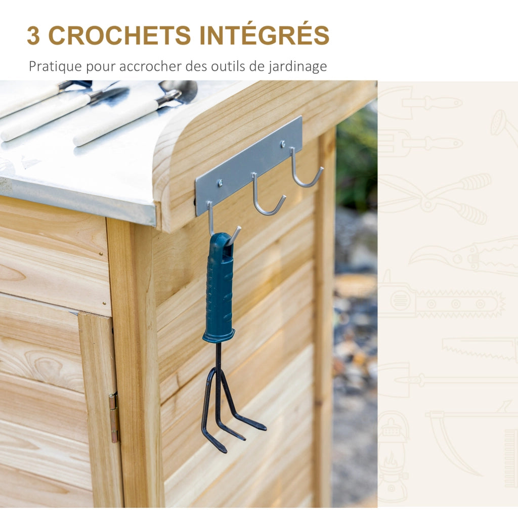 Tavolo da giardino in legno con 2 ripiani, cassetto e armadietto ¨C Minimal ¨C 90x60x80 cm