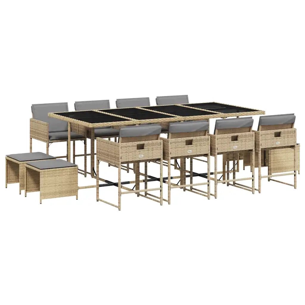 Set Pranzo da Giardino 13 pz con Cuscini Beige Misto Polyrattan 3278111