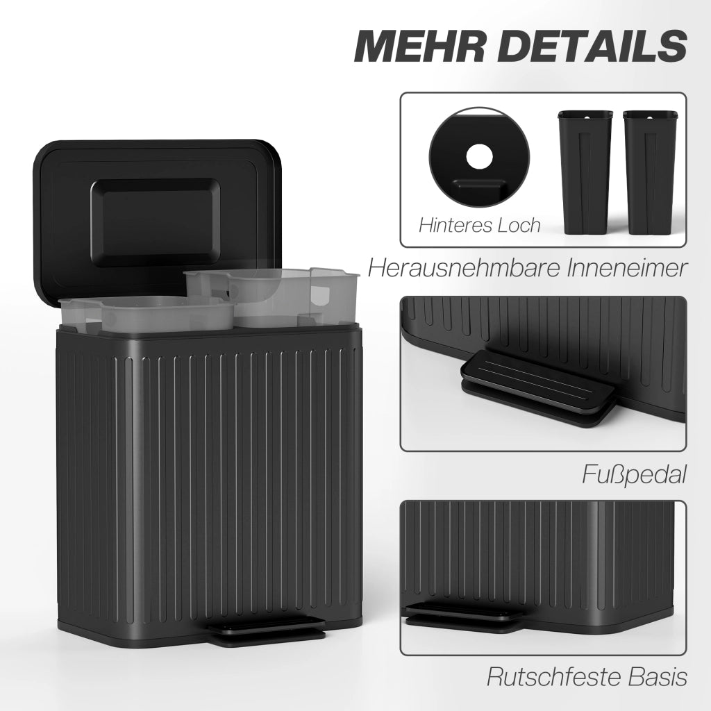 Cestino per la raccolta differenziata ¨C zephmum ¨C Nero, 2x20L, pedale