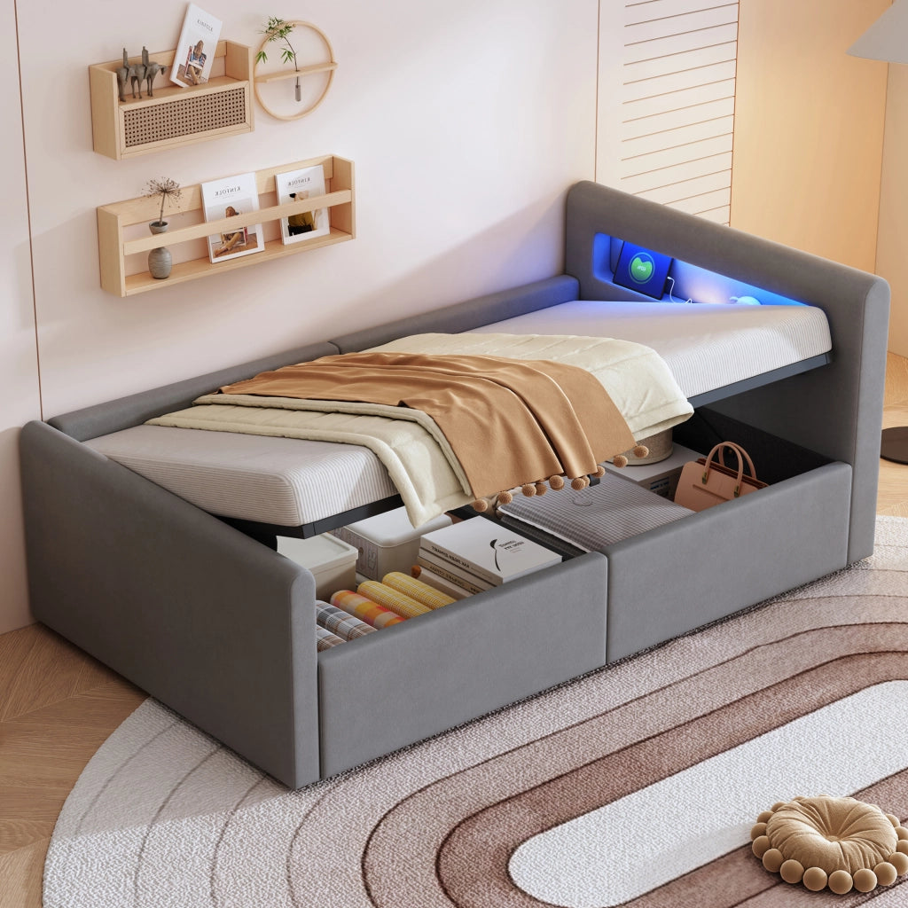 letto imbottito velluto grigio 90 x 200 cm