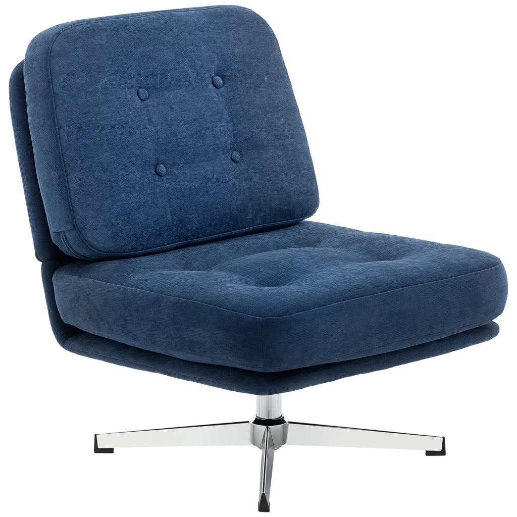 Poltrona girevole imbottita con cuscini a molle e gambe in metallo ¨C Zephmum ¨C Blu scuro