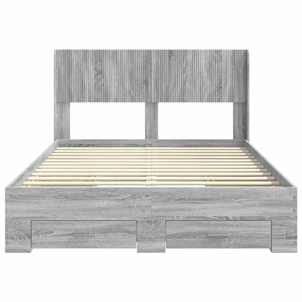 Letto da camera | Struttura del letto con stoccaggio e testata Sonoma grigio