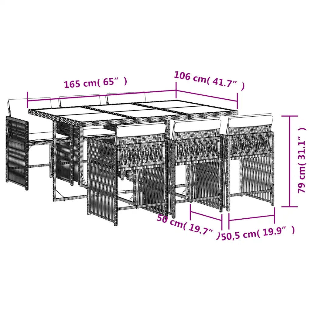 Set da Pranzo da Giardino 7 pz Cuscini Polyrattan Grigio Chiaro 3211631