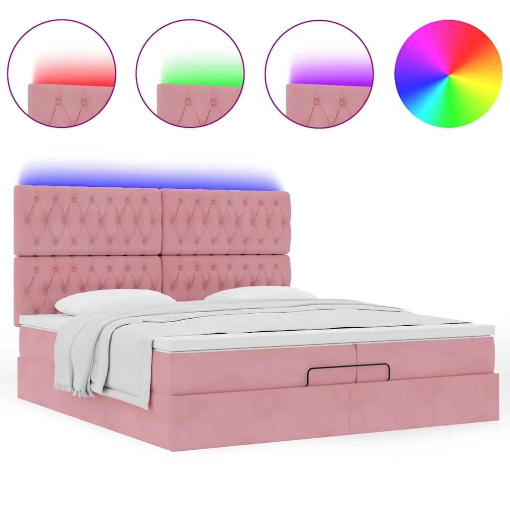 Struttura Letto Pouf con Materassi Rosa 200x200 cm Velluto 3314419
