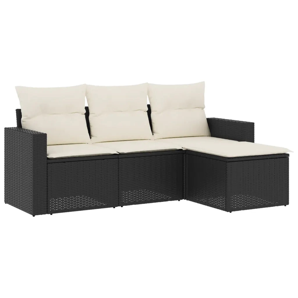 Set Divani da Giardino 4 pz | Set Salotto da Giardino con Cuscini Nero in Polyrattan
