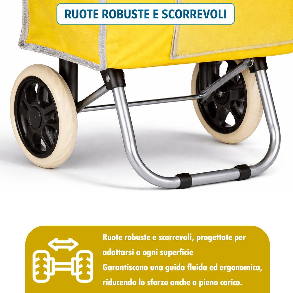 Carrello per la Spesa Zeus Trolley con Rivestimento Termico 35x30x90 cm e Ruote Giallo