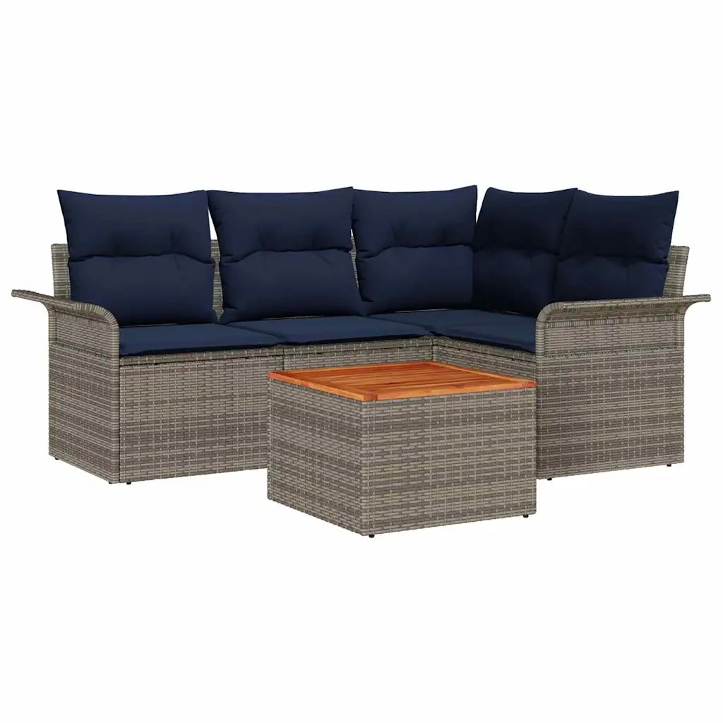 Set Divano da Giardino 5 pcs Grigio e Blu Navy polyrattan 3355994