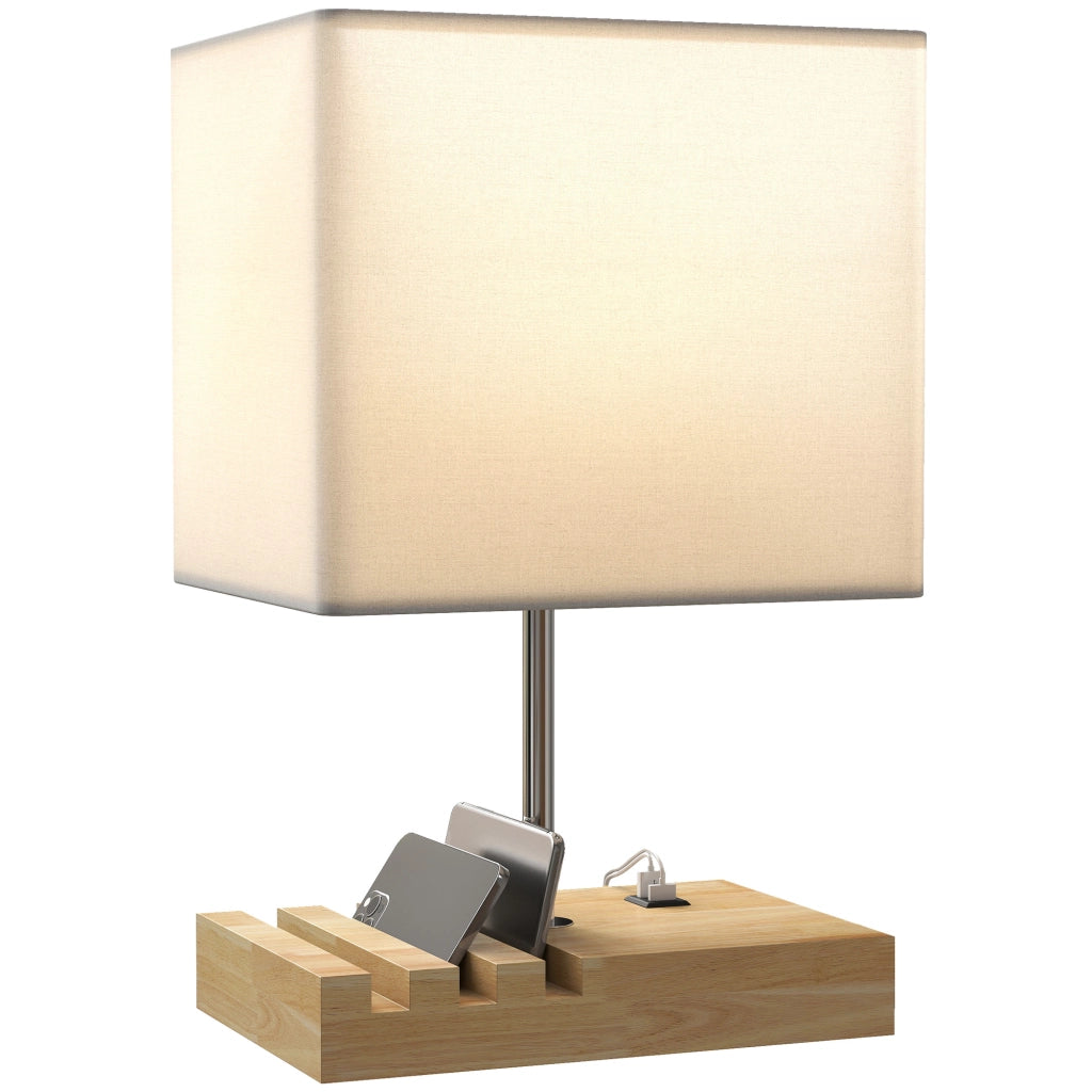 Comodino con Lampada e USB ¨C Minimal ¨C Legno Bianco 40x40x50
