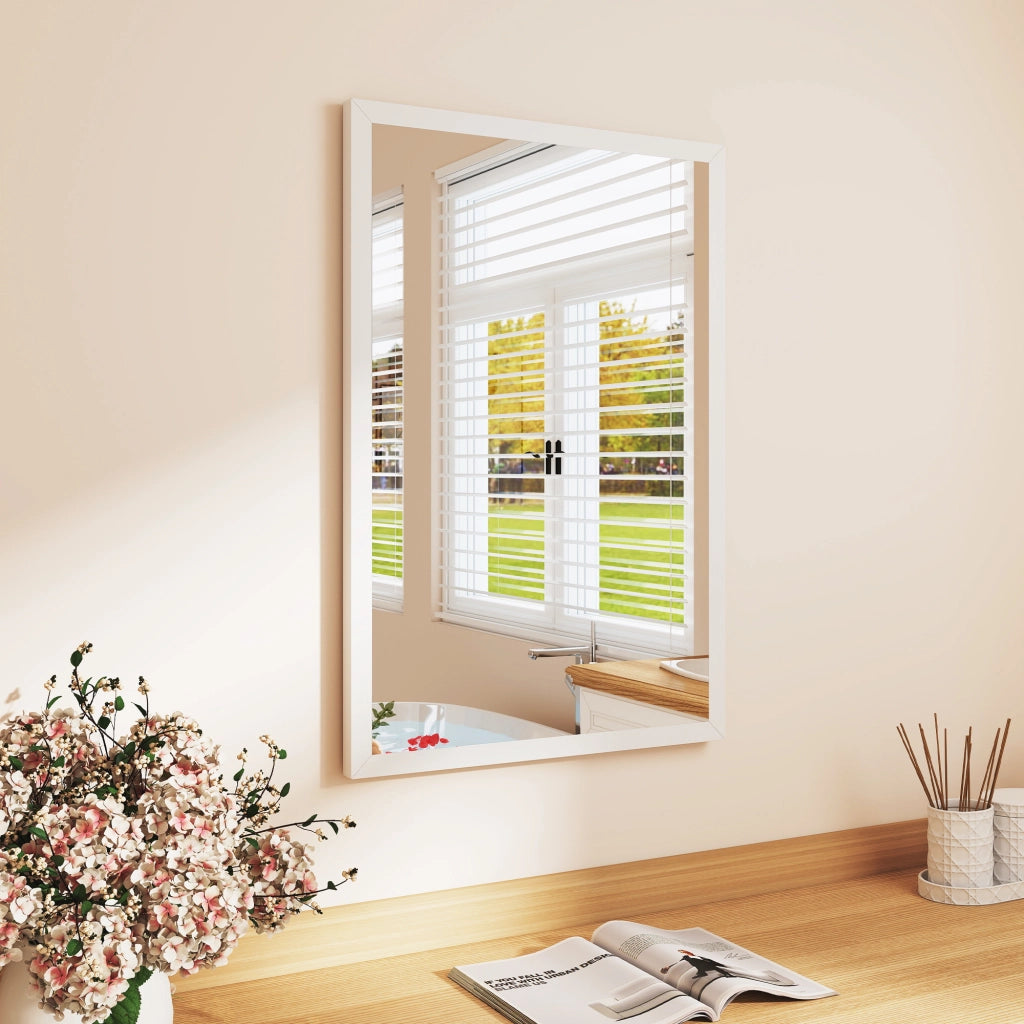 Specchio da Parete Rettangolare ¨C Minimal ¨C Legno Bianco 60x40 cm