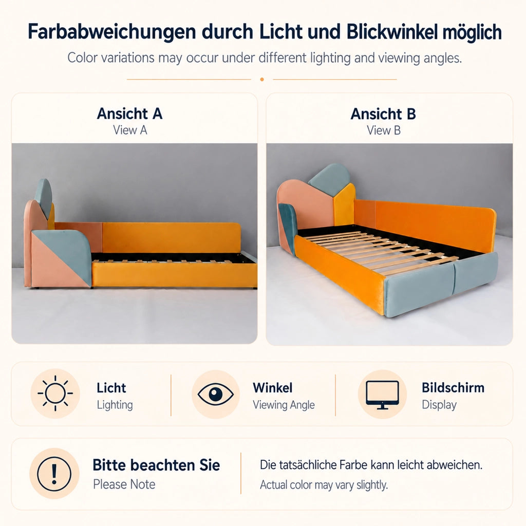 LETTO imbottito per bambini 90x200 cm velluto multicolore