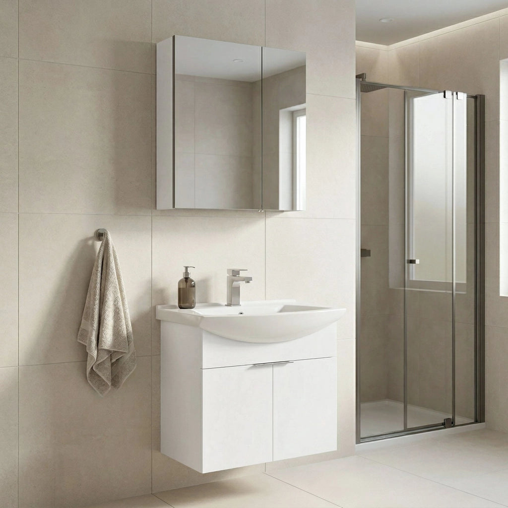 Set mobile lavabo con specchio (2 pezzi) "Purus 65" - 65 x 50 x 58 cm - Bianco