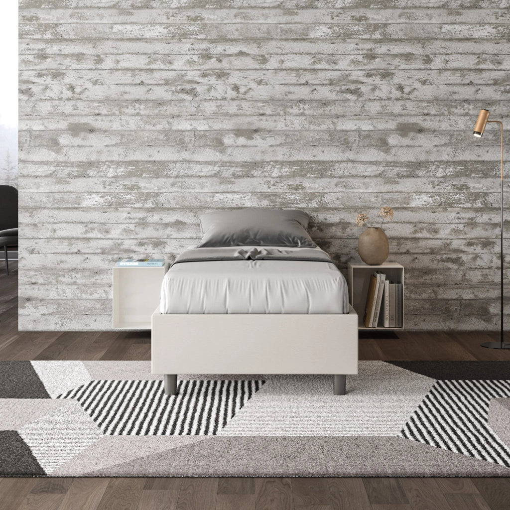BS COM Letto singolo con rete imbottito 80x210 similpelle bianco