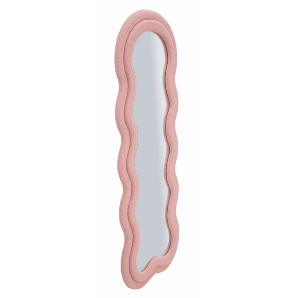 Specchio da parete Teddy wavy in bouclé rosa 67x166 cm