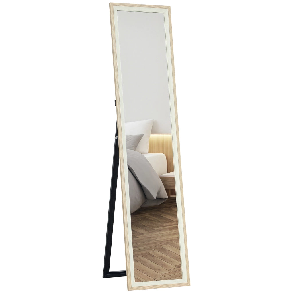 Specchio a Parete con Cornice in MDF ¨C Minimal ¨C Bianco e Naturale 157x37 cm