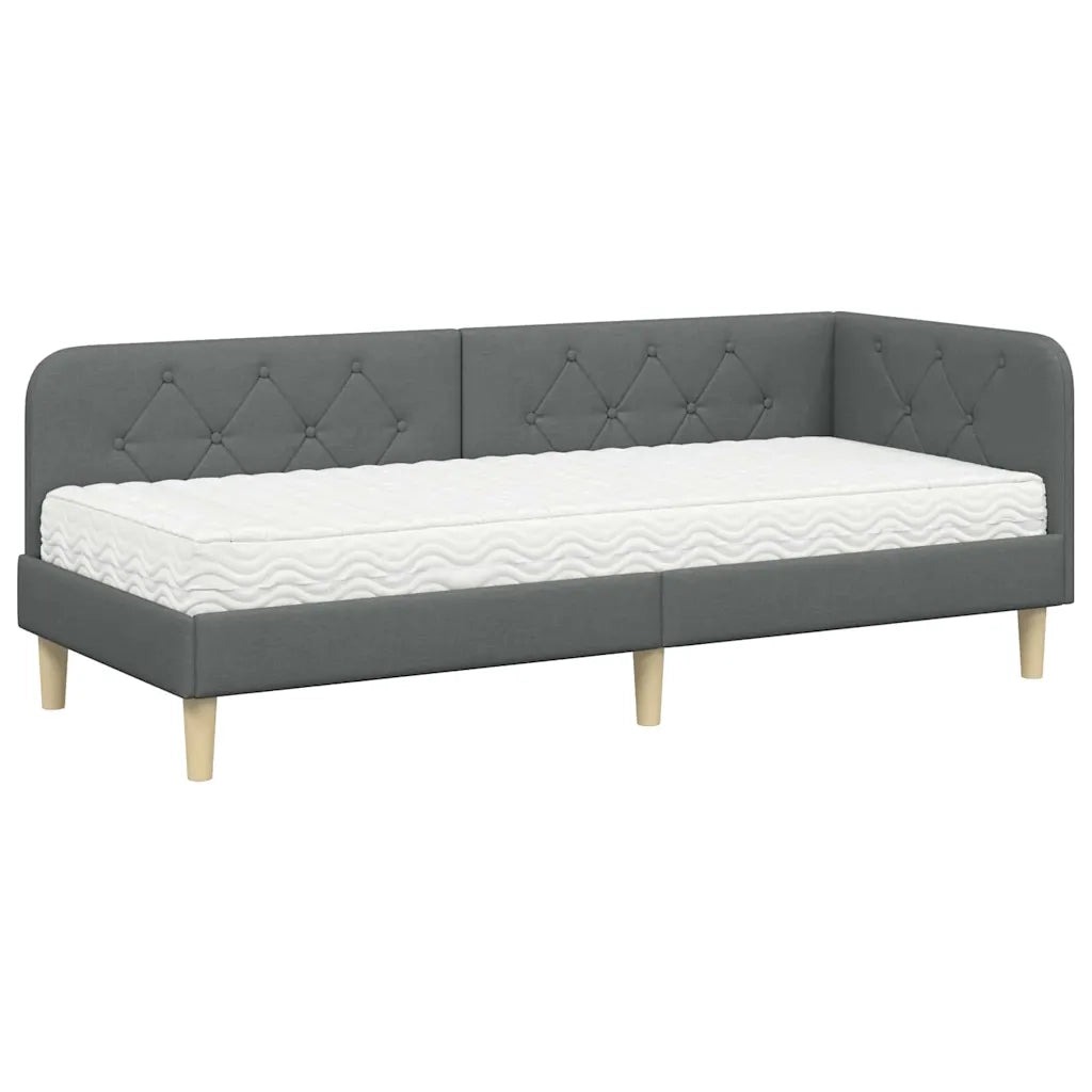 Cornice del letto ad angolo Grigio scuro 80 x 200 cm Tessuto
