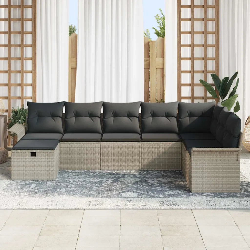 Set Divano da Giardino 8 pcs Grigio chiaro Poly Rattan