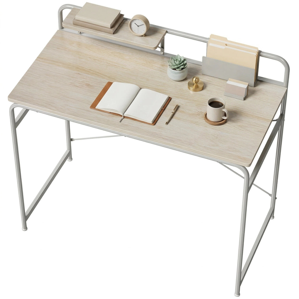 Scrivania Moderna con Scaffale e Struttura Metallo ¨C zephmum ¨C 98x48x88,5 cm Roble