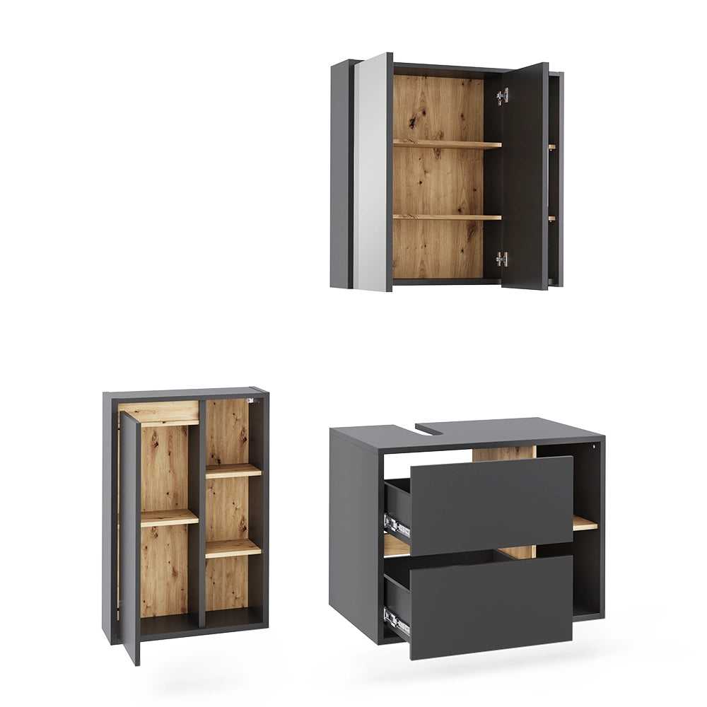 Set di mobili per il bagno Viola Grigio/Rovere artigianale 3 parti Vicco