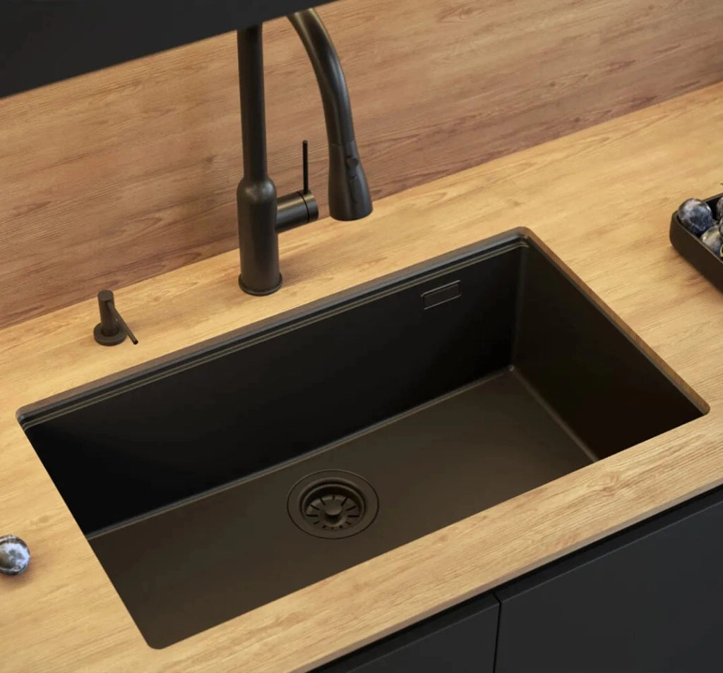 Lavello In Granito Logan 110 Black Metallic Tappo rame spazzolato