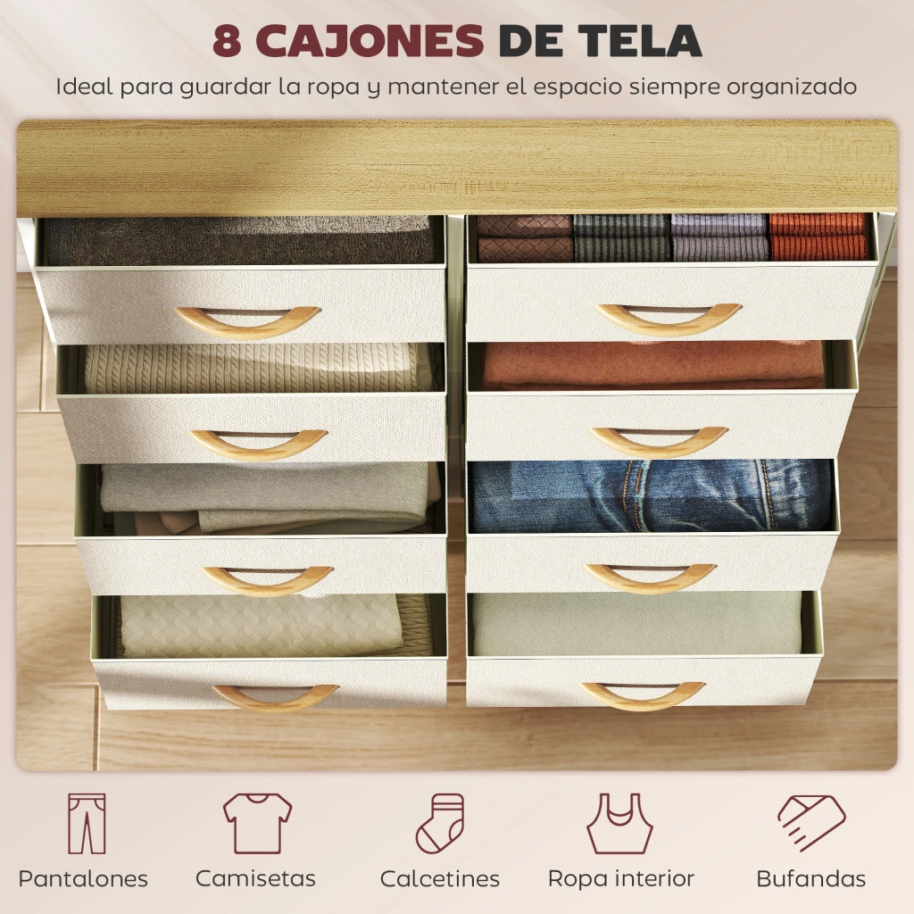 Cassettiera con 8 Cassetti in Tessuto ¨C Xylo ¨C Beige con Struttura in Metallo