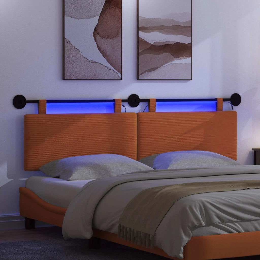 Testiera | Testata sospesa Con luce LED Arancione Tessuto in Cords