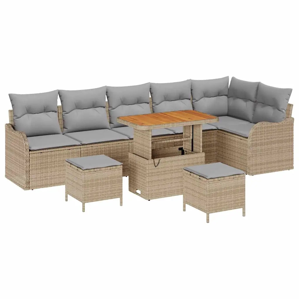 Set Divano da Giardino con cuscino 9 pcs Beige polyrattan 3362287