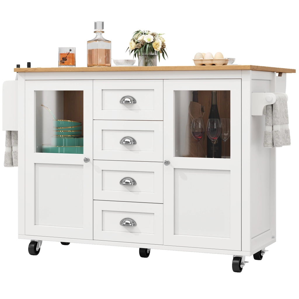 Isola della cucina mobile - Zephmum- 120x73x93 cm, bianco/nero, estraibile con ruote