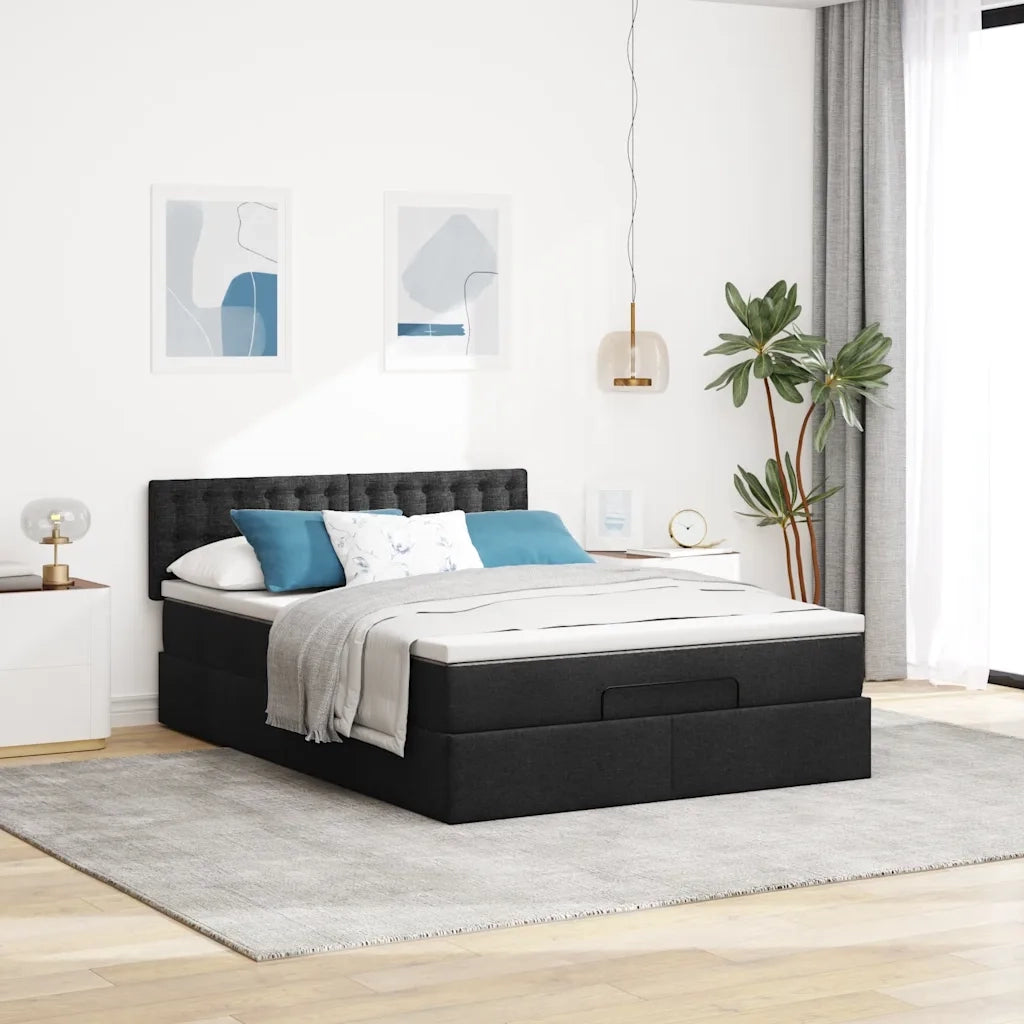 Pouf Letto con Materasso e LED Nero 140x200 cm in Tessuto 3312480