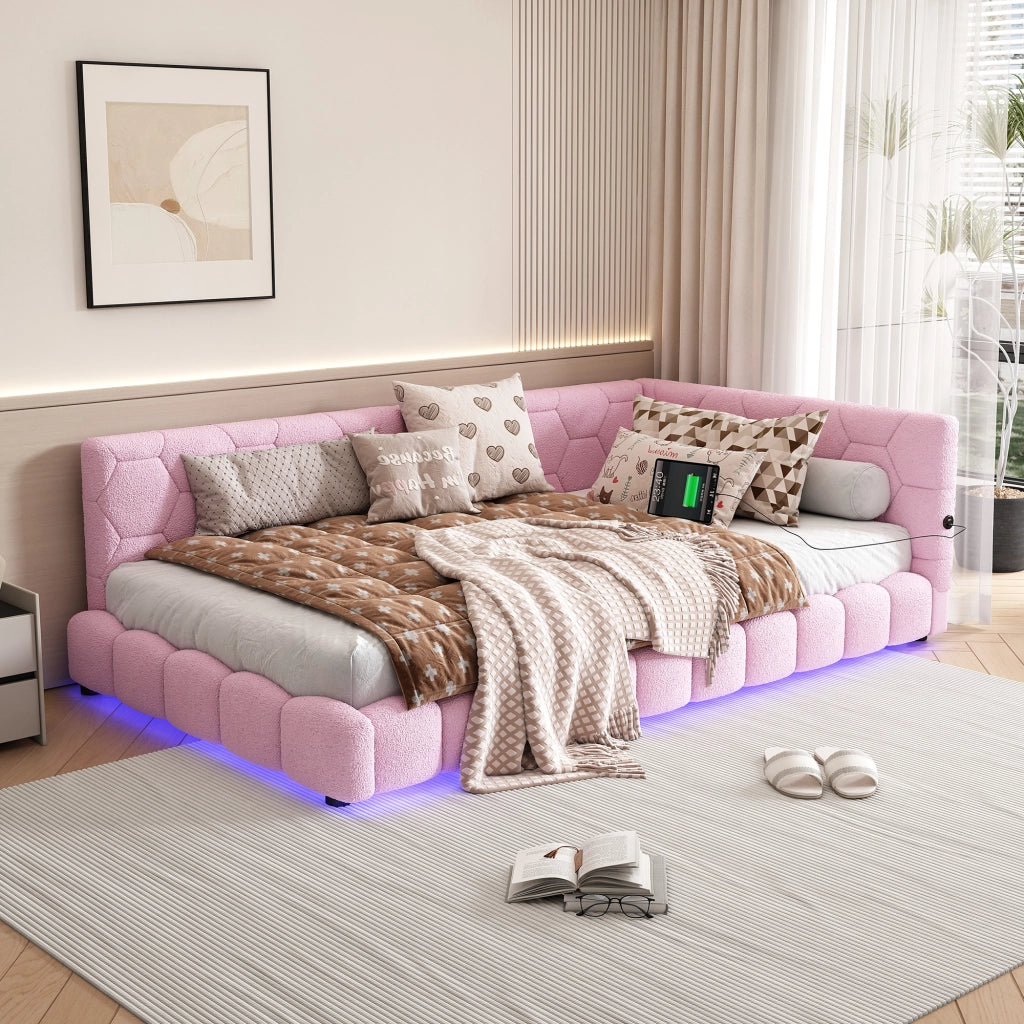LETTO Daybed 90x200 cm Velluto Rosa con rete a doghe