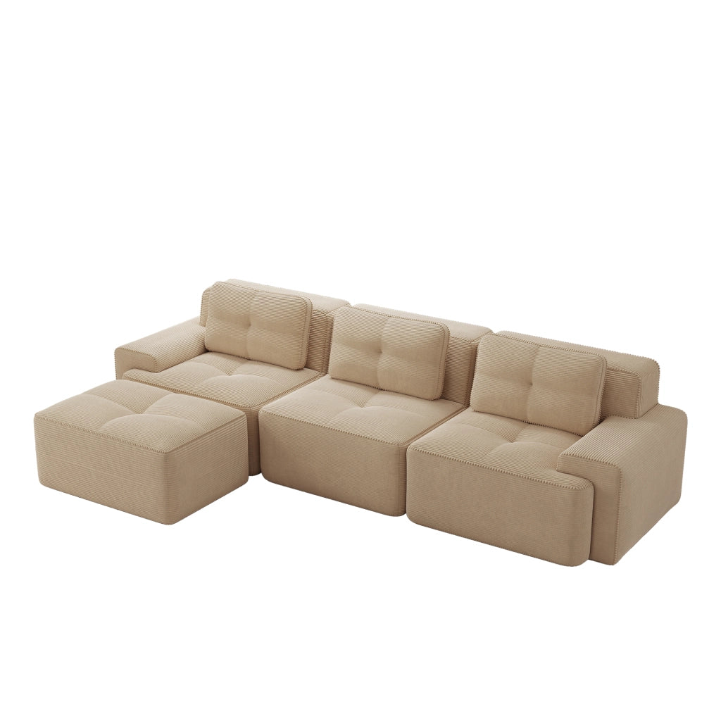 Divano modulare L - Zephmum - 3 posti, velluto, beige, senza montaggio