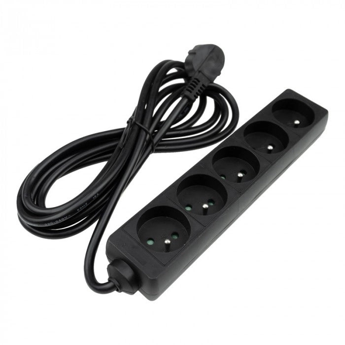 Prolunga elettrica 5 prese 3 m con terra nero Ecolight