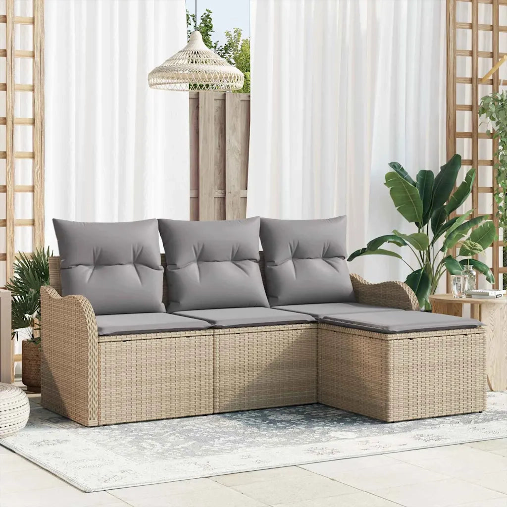 Set Divano da Giardino con archiviazione 4 pcs Beige polyrattan