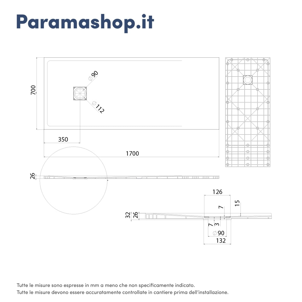 Piatto doccia 70x170 cm colore marrone effetto pietra | Samos