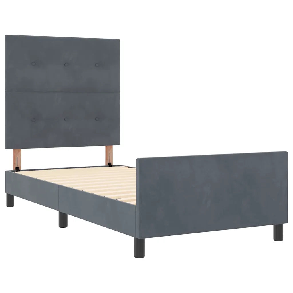 Letto a molle con testiera Grigio scuro 90 x 200 cm Velluto